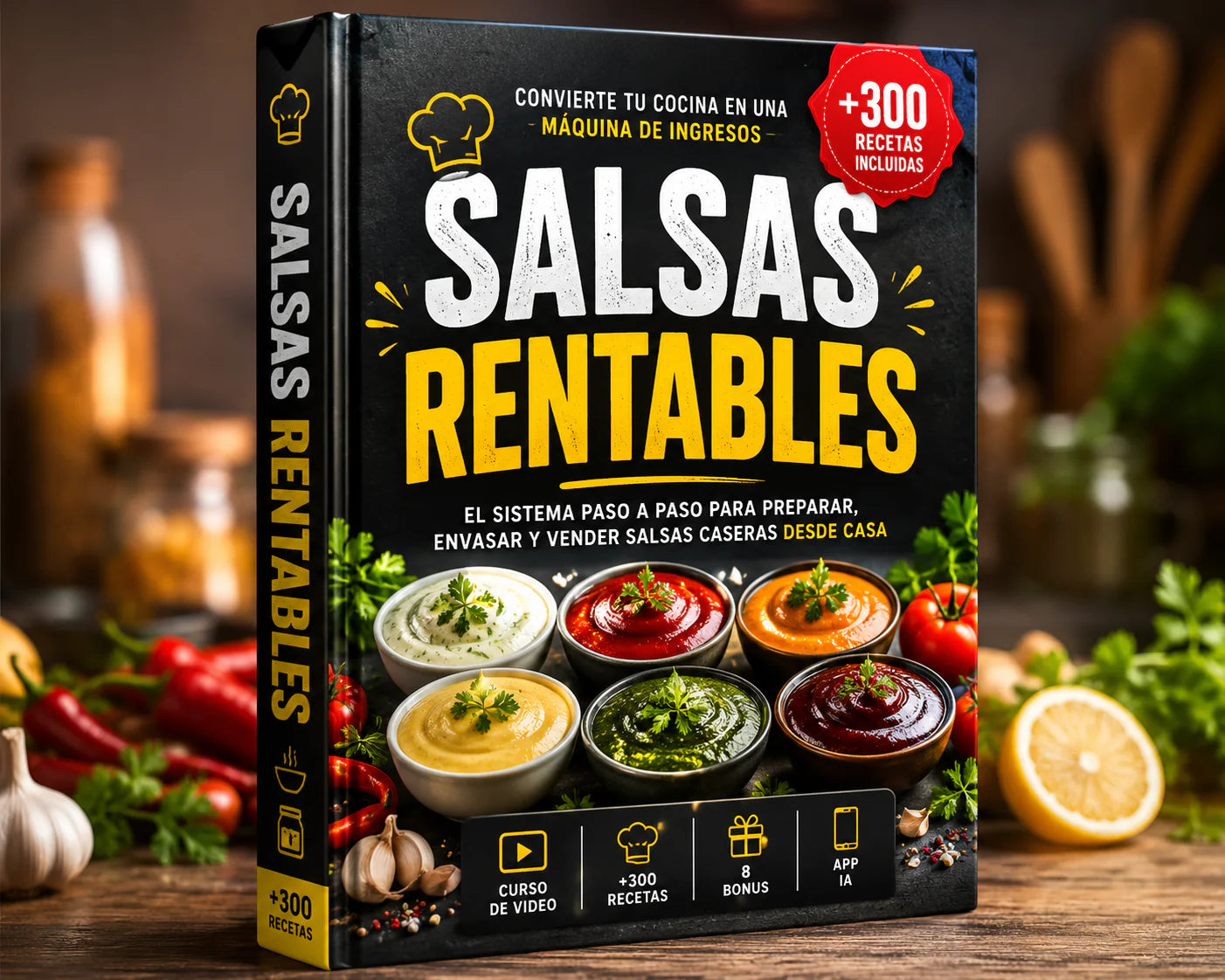 SALSAS RENTABLES (SISTEMA EN VIDEO + 300 RECETAS + 8 BONUS + APP IA)
